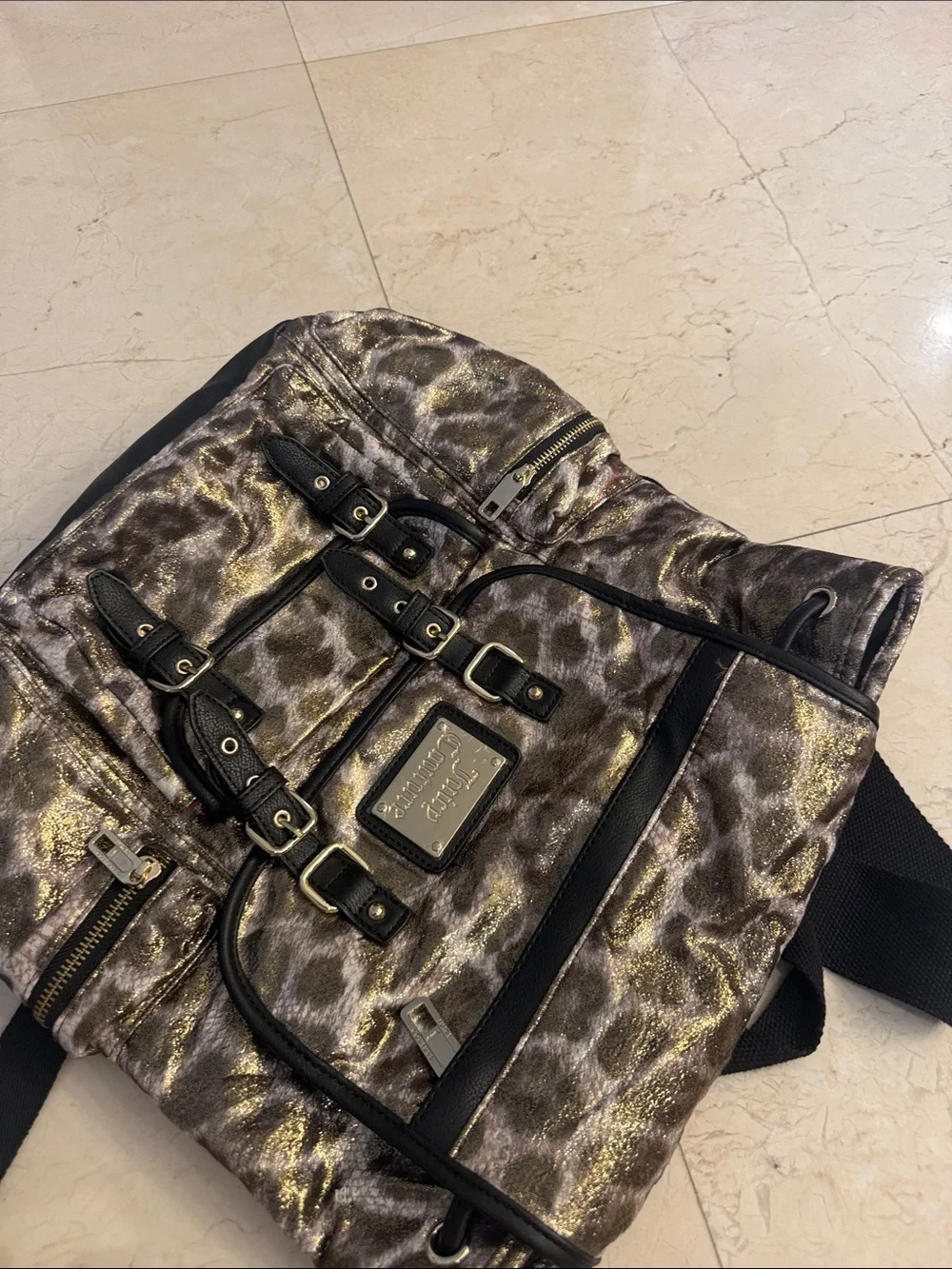 Metallic Leopard Print JUICY COUTURE Backpack with Black Trim VINTAGE